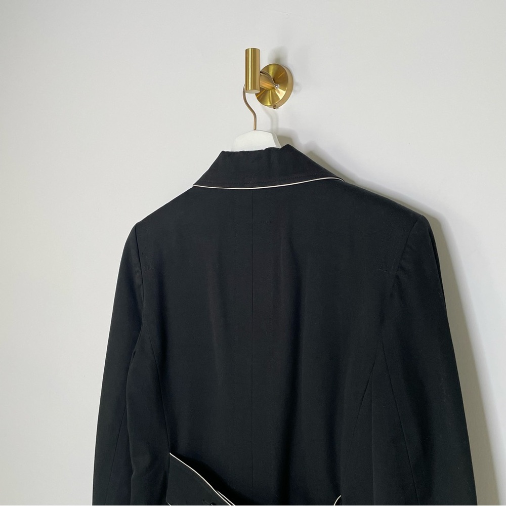 Elevated Minimalist | Black Knee-Length Trench w Off White Piping Trim | by Loft - Picture 9 of 16